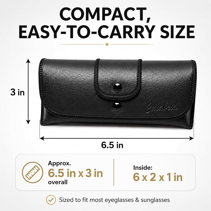 Calabria Double Snap Belt Loop Eyeglass Case PU Leather Black Old School Vintage Eye Glasses Pouch Semi-Hard Sunglass Holder - 12PACK