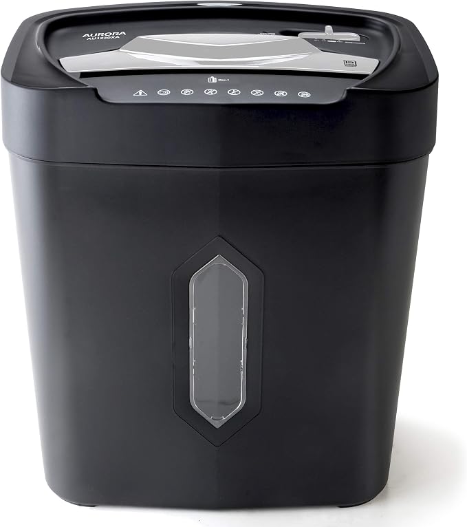 Aurora AU1230XA Anti-Jam 12-Sheet Crosscut Paper and Credit Card Shredder with 5.2-Gallon Wastebasket