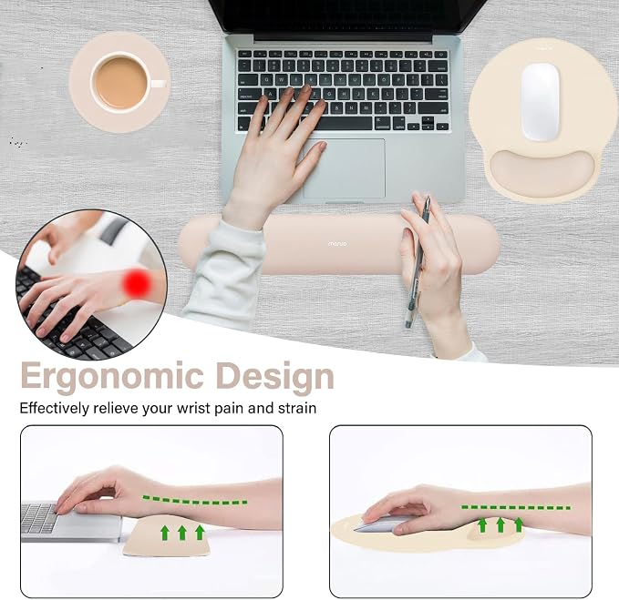 MOSISO Wrist Rest Support for Mouse Pad&Keyboard Set, Apricot | Circle Curved Ergonomic Mousepad Non-Slip Base Home/Office Pain Relief&Easy Typing Pad with Soft Cloth&Silicone Lining