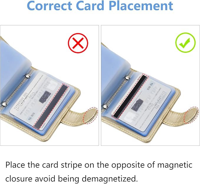 Wisdompro Credit Card Holder, RFID Blocking Wallet Debit Card Protector | Slim Leather Credit Card Organizer Case, Card Case with Magnetic Closure, 20 Card & 7 Memory Card Slots - Vertical Gold