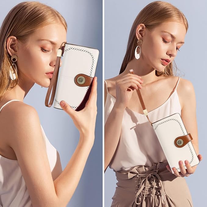 SENDEFN Wallets for Women Leather Credit Card Holder with RFID Blocking Large Capacity Wristlet | with RFID Blocking