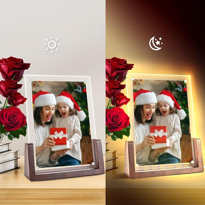 5x7 Picture Frame LED Light Up – Color Changing Acrylic Photo Frame for Mother’s Day, Mom, Grandma – Holds 4x6 or 5x7 Photos (Vertical) – Cute Night Light & Desk Lamp Decor