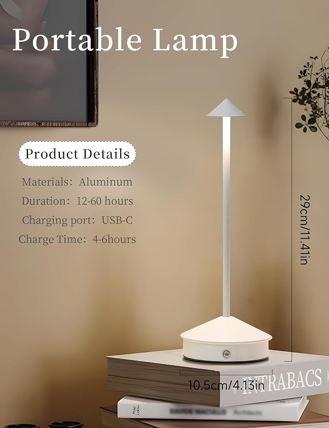 LED Rechargeable Cordless Table Lamps White | 2 Pcs Portable Modern USB Battery Operated Lights,Waterproof Touch Dimmable Desk Lamp,for Patio,Restaurant,Bar,Dining Home