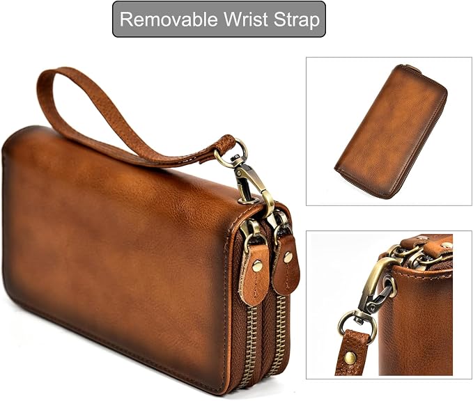 Genuine Leather Long Wallet for Men, Large Capacity Purse Clutch Bag Handbag Checkbook Cash Credit Cards Phone Holder | Large Capacity