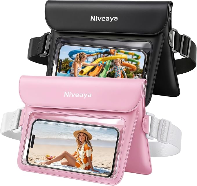 Niveaya Double Space Waterproof Fanny Pack, IPX8 Waterproof Dry Bag Waist Pouch for Beach, Kayaking, Swimming, Boat Travel Essentials, Waterproof Phone Bag & Passport Holder for Women Men(2 Pack)