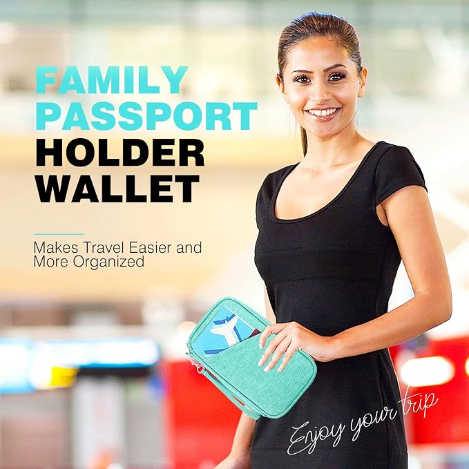 Passport Holder Family RFID Travel Document Organizer for Women Waterproof Passport Wallet Men Portable Case for Cards, Boarding Pass, ID, Money, Tickets with Zipper