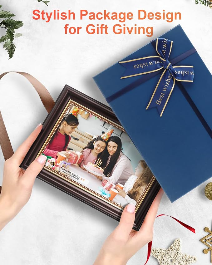 Frameo Digital Frame 10.1 Inch WiFi Digital Photo Frame with 32GB Storage, 1280x800 HD IPS Touch Screen Picture Frames Slideshow, Long Distance Realationship Gifts, Elderly Tech (Maple Brown)