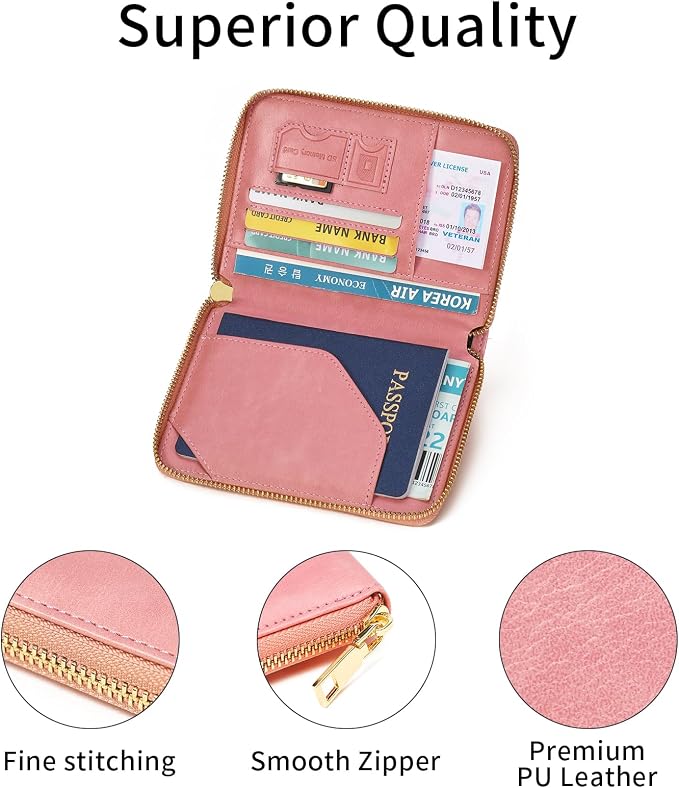 Travel Passport Wallet RFID Blocking Passport Holder-Women and Men with Zippered Ladies Passport Cover