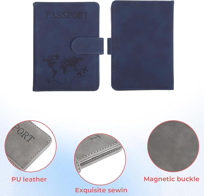 2 Pack Passport Holder for Travel, Passport Wallet Cover Case Waterproof RFID Blocking Passport Holder with Pen Holder Travel Essential, Passport Book Holders for Women and Men(B)