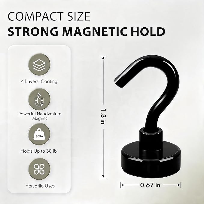 Neosmuk Magnetic Hooks, Heavy Duty 30lb+ Strong Magnet Hook for Cruise Cabins, Cruise Essentials 2026 for Hanging, Metal Wall Refrigerator Hangers (Black, 12 Pack)