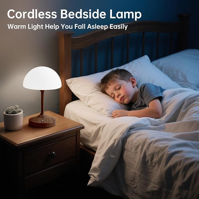 Mushroom Lamp Cordless Lamp Table Lamp,Outdoor Waterproof Shower Lamps,5000mAh Rechargeble Battery Operated Dimmable Touch Desk Lamps,LED Night Light for Bathroom Patio Camping Outdoor/Walnut