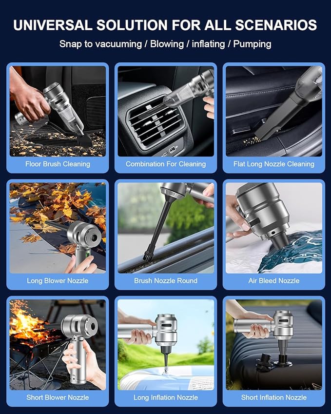 Car Vacuum,3 Suction Modes,Portable Mini Cordless Cleaner with 21000pa Suction Power,Type-C Charge,Handheld Vacuum for Home,Car, Office Desk, Keyboards(Fantasy Silver)