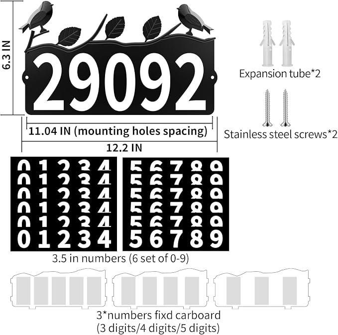 Metal Address Numbers for House, Address Plaque, Waterproof, Rustproof Address Sign for Yard Home Office Street Yard Mailbox