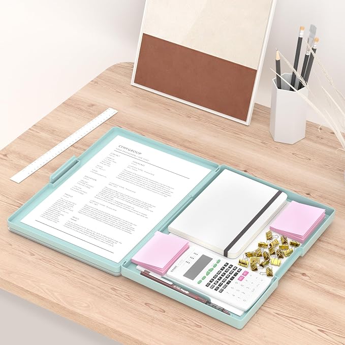 Rimilak Clipboard with Storage,8.5x11 2 Compartment Clip Board, Dark Green | Smooth Writing, Side-Opening Plastic Folder with Pen Holder, Size 13.3 x 9.4 x 1.5″,for Classroom, Teacher, Student