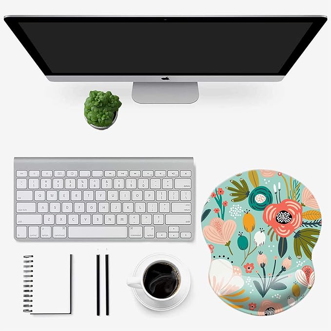 Mouse Pad with Wrist Support, Non Slip Mousepad Wrist Rest for Office, Computer, Laptop & Mac-Comfortable & Lightweight Ergonomic Support Mouse Mat(Wrist-Green Floral)