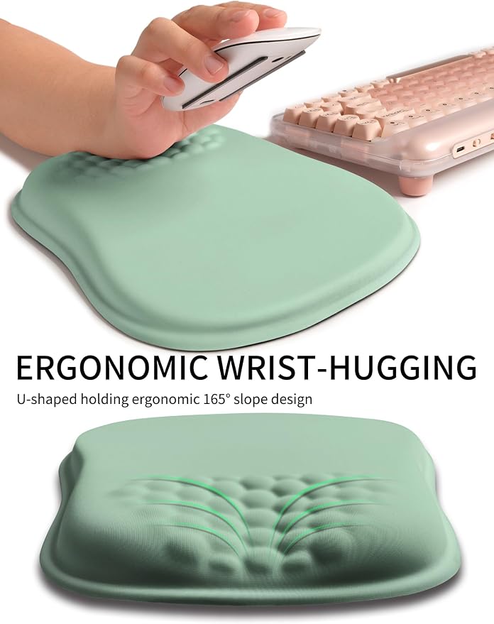 Hokafenle Ergonomic Wrist-Hugging Mouse Pad Wrist Support, U-Shaped Holding Wrist Rest Mousepad for Carpal Tunnel Pain Relief with Cushioned Memory Foam Slope Massage Bulge (10.2x8.3 in,Light Green)