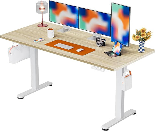 ErGear Height Adjustable Electric Standing Desk, 55 x 28 Inches Sit Stand up Desk, Memory Computer Home Office Desk, Natural
