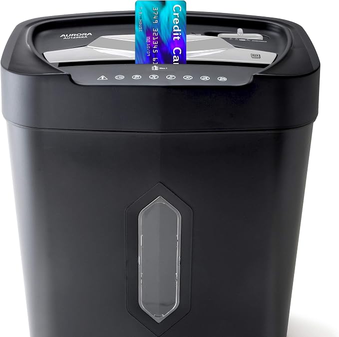 Aurora AU1230XA Anti-Jam 12-Sheet Crosscut Paper and Credit Card Shredder with 5.2-Gallon Wastebasket
