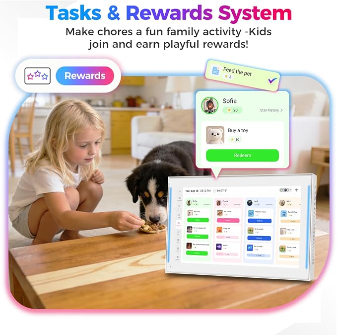 DXMART 15.6 inch Smart Digital Calendar & Chore Chart, LED Reminder Light, Wall & DeskMount - Smart Family Planner for Daily Schedules, Meal Planning, and Household Organization, Digital Photo Frame Functon