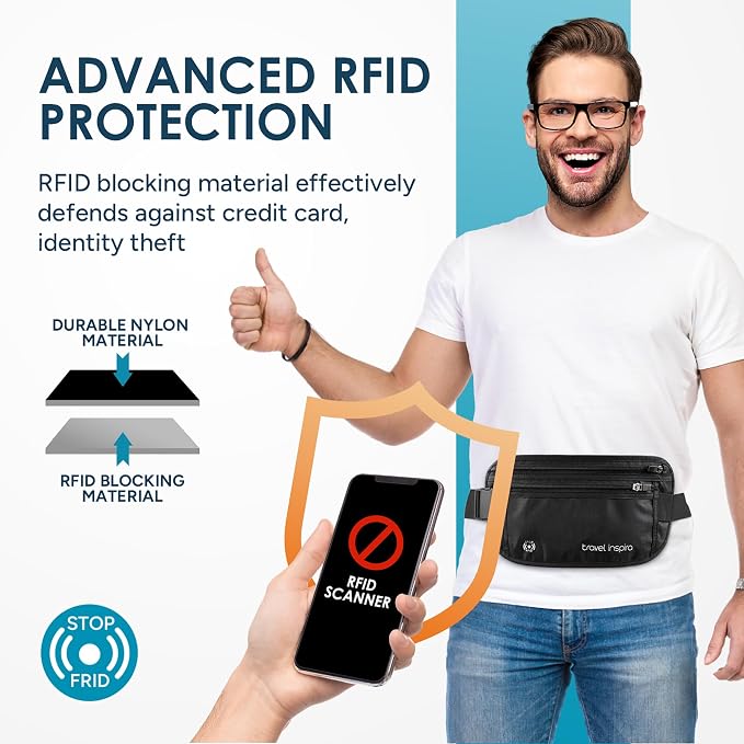 Travel Inspira RFID Hidden Money Belt | Anti-Theft, Passport Holder Bag
