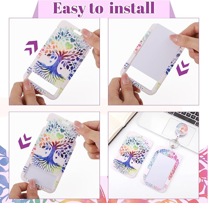 3 Set Badge Holder Retractable Reel Colorful Tree ID Badge Holders with Clip Cute Name Badge Holders for Teacher Nurse Doctor Student Office Workers