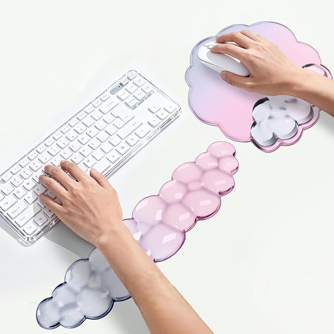 Cloud Wrist Rest Gel Set — Ergonomic Cloud Wrist Rest Keyboard and Mouse Pad, Non-Slip Desk Accessories for Office and Home（Gradient Pink）
