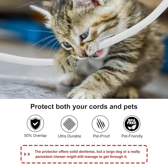 Secbolt Cord Protectors from Pets No Chew, 10ft - 3/4 inch Ultra Durable Cord Covers for Pets, Bite-Resistant Cable and Wire Protector for Cats, Dogs, Rabbits - White