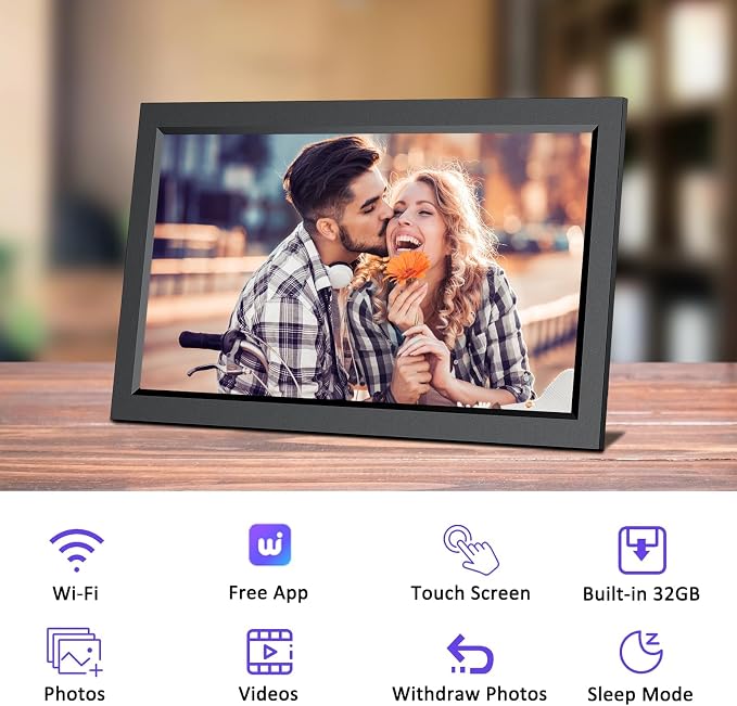 15.6 Inch Large Digital Picture Frame, 32GB WiFi Digital Photo Frame, 1920 * 1080 FHD IPS Touch Screen, Auto-Rotate, Wall-Mounted, Easy to Share Photos via Uhale APP, Gift for Family