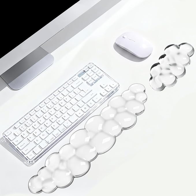 Cloud Wrist Rest Gel Set — Ergonomic Cloud Wrist Rest Keyboard and Mouse, Non-Slip Desk Accessories for Office and Home（Clear）