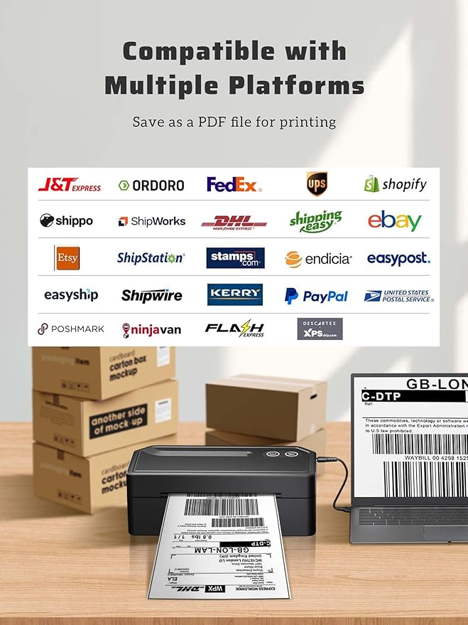 Shipping Label Printer 4x6, Bluetooth Thermal Label Printer for Small Business, Warehouse or Home Office, Compatible with Windows iOS Android Mac, USPS Amazon Ebay Etsy Black