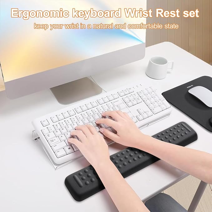 MOSISO Keyboard Stand&Wrist Rest Support for Keyboard &Mouse Pad Set | Ergonomic Massage Wrist Rest Set, Easy Typing Working Acrylic Clear Stand for Office Home, Black