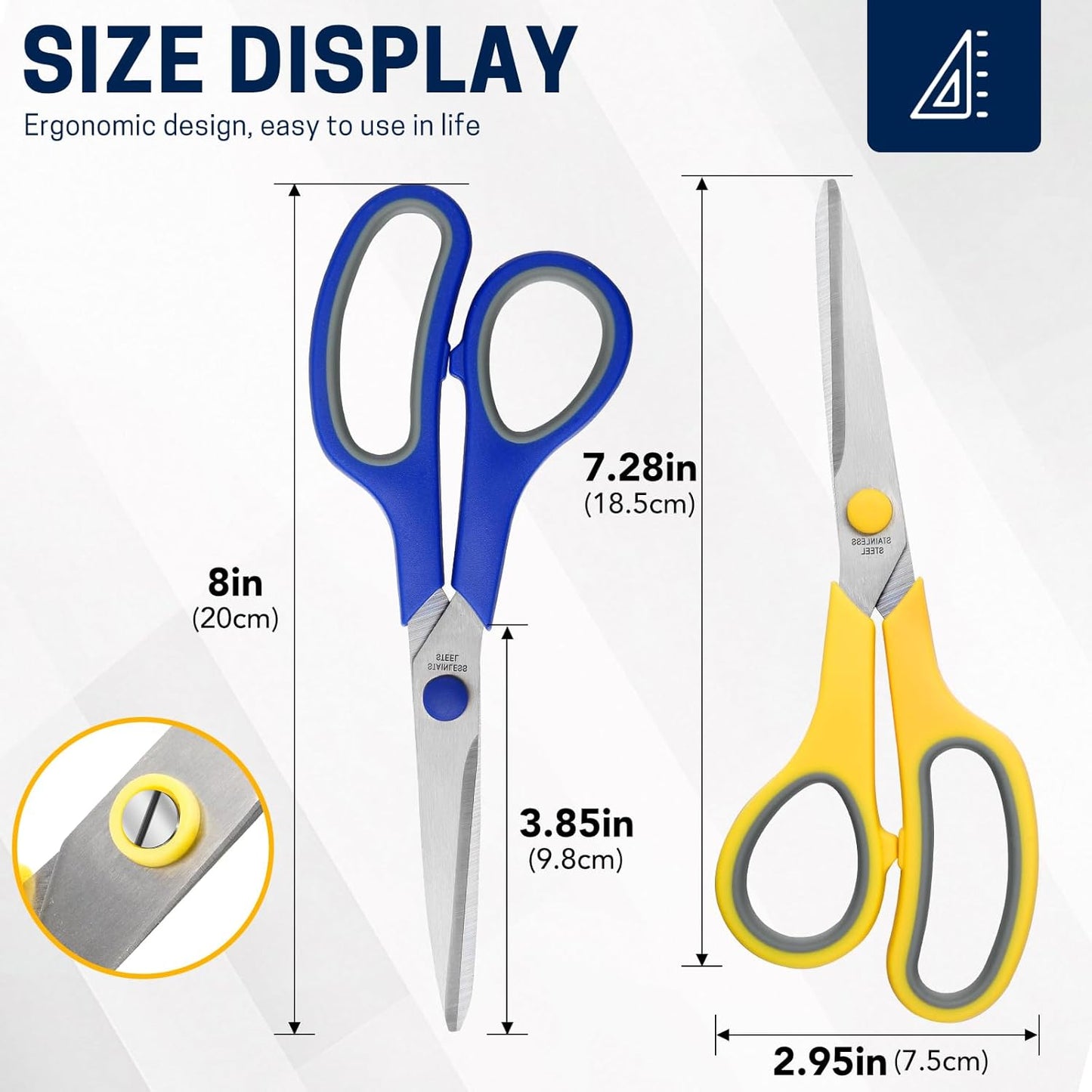 8" Multipurpose Scissor Bulk 48 Pack, Comfort Grip Handles Ultra Sharp Blade Shears Stainless Steel Scissors for Office Home, All Purpose Scissors