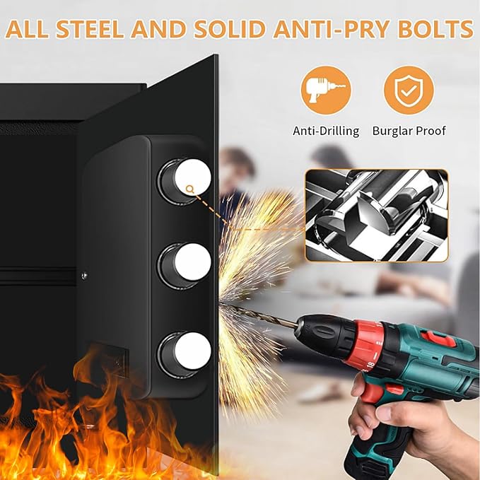 1.8 Cub Small Fireproof Safes for Home, Digital Security Home Safes Fireproof Waterproof with Programmable Keypad Keys and Alarm System, Anti-Theft Fire Safe Box for Document Money Valuables
