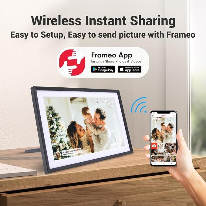 Frameo 10.1 in Smart WiFi Digital Photo Frame Electronic Picture Frame Slideshow Send Photos,32GB Ultra-Large Storage High Definition Display IPS Touch Screen Picture Frame