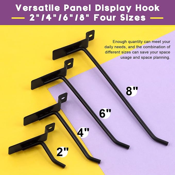 Swpeet 32Pcs 4 Sizes 2" 4" 6" 8" Heavy Duty Slatwall Hooks Assortment Kit, Slatwall Accessories Slatwall Panel Hook Garage Organization Slat Wall Hooks Pegboard Gridwall Hook Display