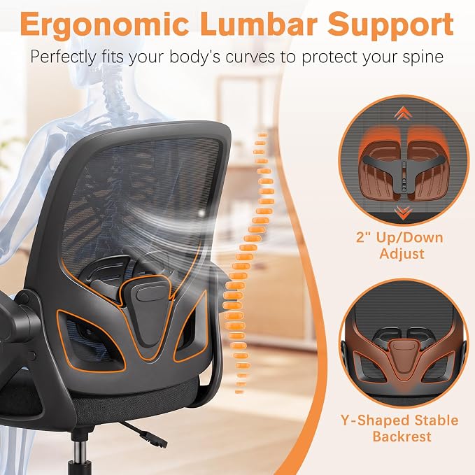 ORRSAKER Drafting Chair, Tall Office Chair with Flip-up Arms, Mesh Ergonomic Computer Standing Desk Chair with Adjustable Height Foot Ring and Lumbar Support, 300 LBS Capacity, Black