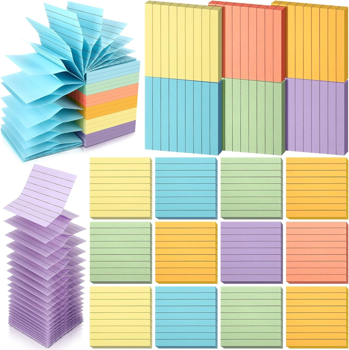 24 Pack Pop Up Sticky Notes 3 x 3 Refills 1200 Sheets Colored Sticky Notes Self Adhesive Memo Pads for Home Office Supplies(Light Colors, Line)