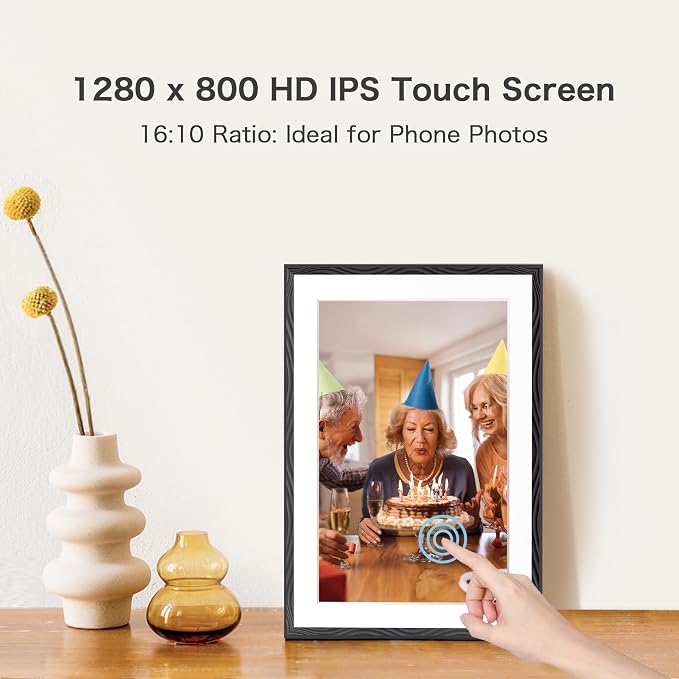 Frameo Digital Picture Frame, 10.1'' Frameo Digital Frame Wifi, 32GB, 1280*800 HD Touch Screen Digital Photo Frame, Wall Mountable, Auto-Rotate, Share Instantly, Wedding, Birthday Gifts for Women, Mom
