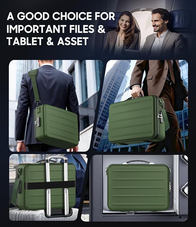 Fireproof Document Box with Lock, Hard-Shell Fireproof Safe Box | Fire proof Lock Box for Home Documents, Portable Travel Fire Proof File Box for Passport Laptop Certificates, Alpine Green