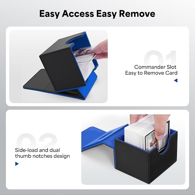 ZLCA MTG Commander Deck Box, Card Deck Box for Trading Card, Holds 110+ Double Sleeved Cards Fits for TCG CCG Magic Cards with 2 Dividers (Black & Blue)