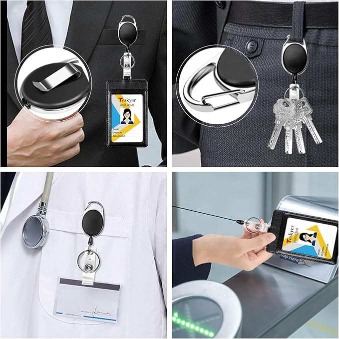 Teskyer Badge Reel, 20 Pack Retractable Badge Holders with Carabiner Belt Clip and Key Ring for ID Card Holder and Keychain
