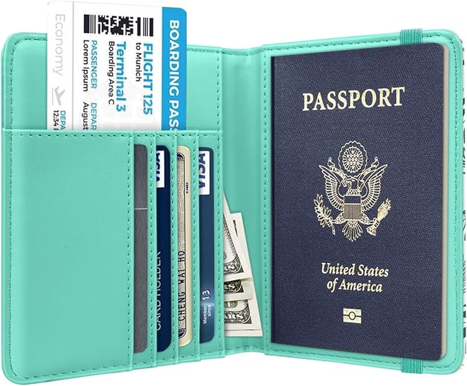 Coco Rossi Passport Holder for Travel Women Slim RFID Passport Cover Wallet | Travel Essentials, Passport Book Holders, Passport Wallet Cover Case, PU Leather, Cute, Thin, Spliced Design, Green Daisy