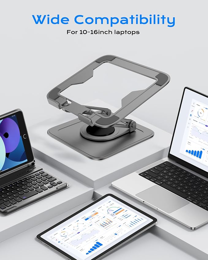 LOXP Adjustable Laptop Stand for Desk with 360 Base | Ergonomic Laptop Riser Mount for Desk Foldable Protable Computer Desk Fits with MacBook Pro Air