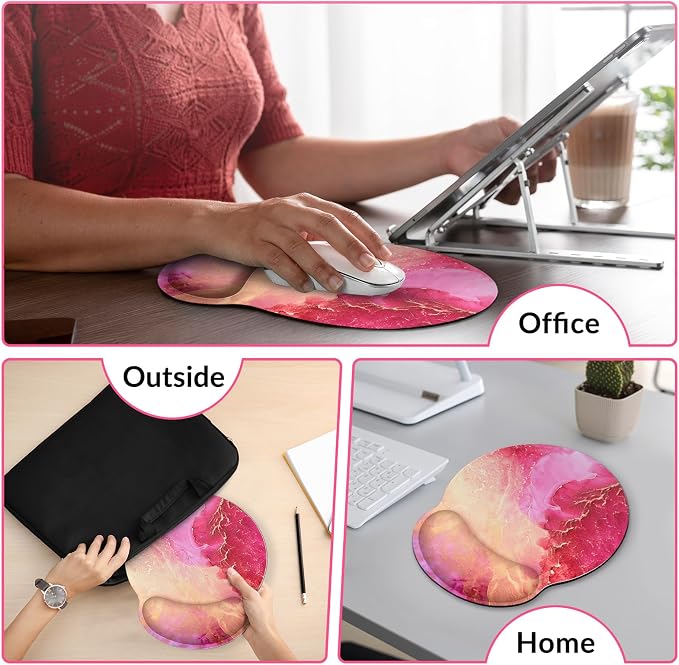 KONVINIT Ergonomic Mouse Pad with Wrist Rest, Small Mousepad with Non-Slip Rubber Base and Smooth Surface, Hot Pink Mouse Pads for Desk, Office Desk Accessories