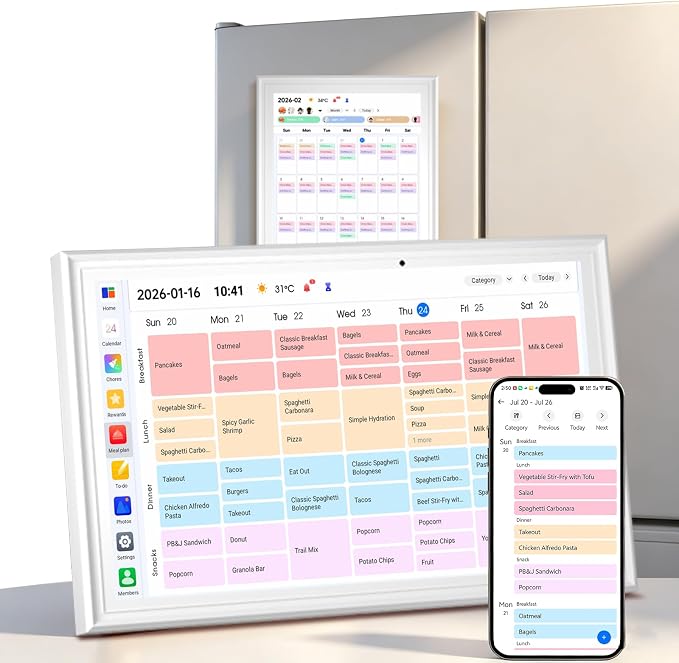 15.6" Digital Calendar, Touchscreen Smart Family Planner, Wall & Desktop | 15.6 HD Touch Screen Chore Chart, No Subscription Digital Wall Calendar, Syncs with Google Calendar, Weekly & Monthly Planner
