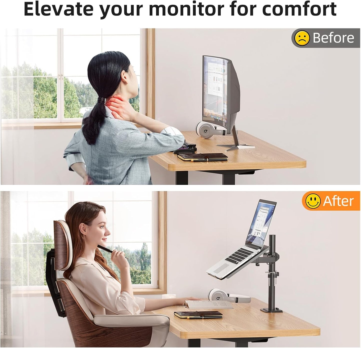 suptek Laptop Notebook Desk Mount Stand, Adjustable Single Monitor Laptop Arm Mount with Ventilated Tray,up to 17 inch,Holds up to 22 lbs