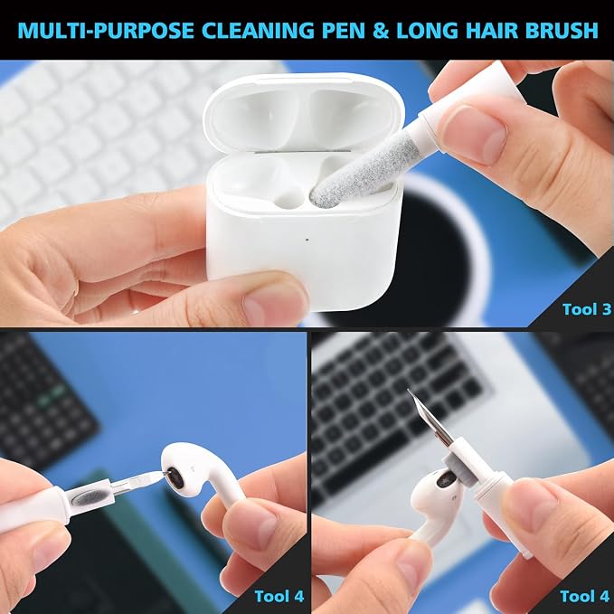 ECASP Cleaner Kit for AirPod,Multi-Tool iPhone Cleaning Kit,Cell Phone Cleaning Repair & Recovery for iPhone & iPad(Type C)Charging Port,Lightning Cables&Connectors,Easy to Store & Carry Design,White
