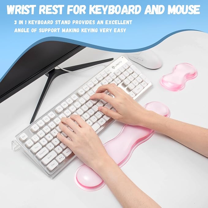 Keyboard Wrist Rest - Gel Wrist Rest for Computer Keyboard and Mouse, Acrylic Clear Keyboard Stand for Desktop, Ergonomic Keyboard Riser with Wrist Rest Support