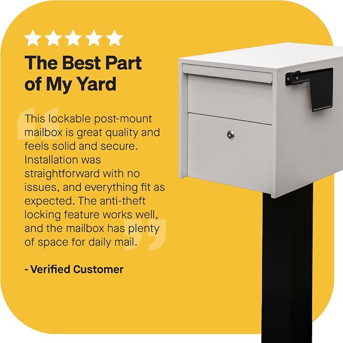 Adoorn Lockable Post Mount Mailboxes for Outside - Small Anti-Theft Locking Mailbox for Packages and Letters - Weatherproof Construction - Durable Steel - 12" H x 12" W x 18.5" D - Sandstone