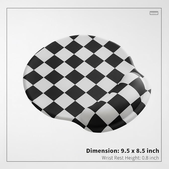 Ohocut Black White Checkered Mouse Pad with Gel Wrist Rest, Wrist Support, Ergonomic Desk Accessories for Women, Office Laptop Gaming Decor, Cute Aesthetic Check Design